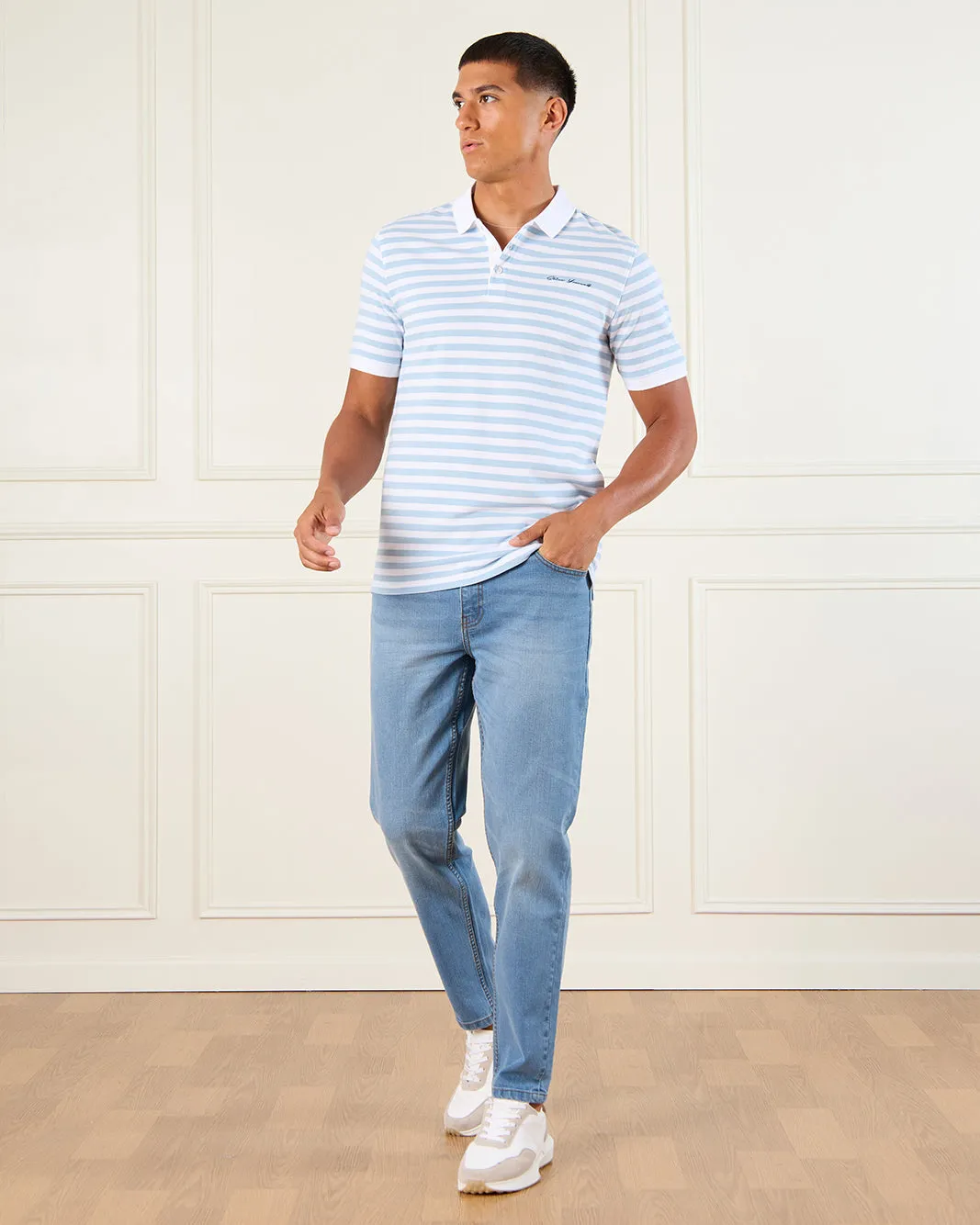 Men Blue Striped Polo Shirt sold by Redtag product image thumbnail 2