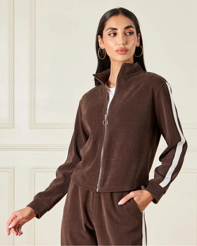 Women Brown High Neck Jacket sold by Redtag