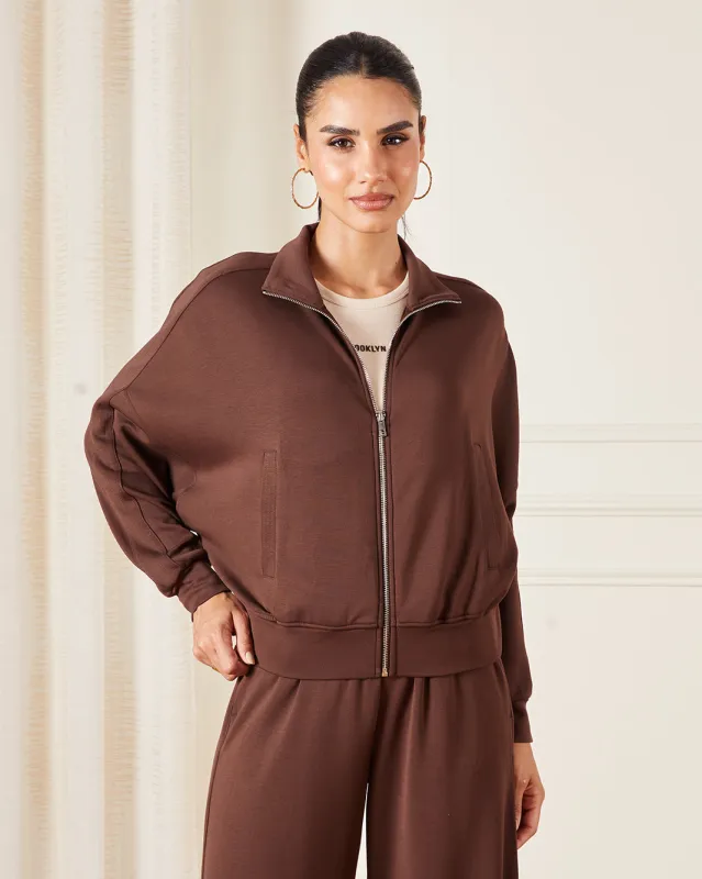 Women Brown Zip Through Sweatshirt sold by Redtag