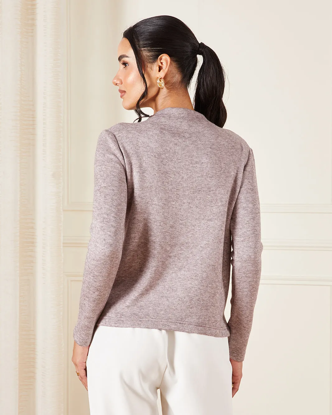 Women Brown Tie Neck Knitted Pullover sold by Redtag product image thumbnail 3