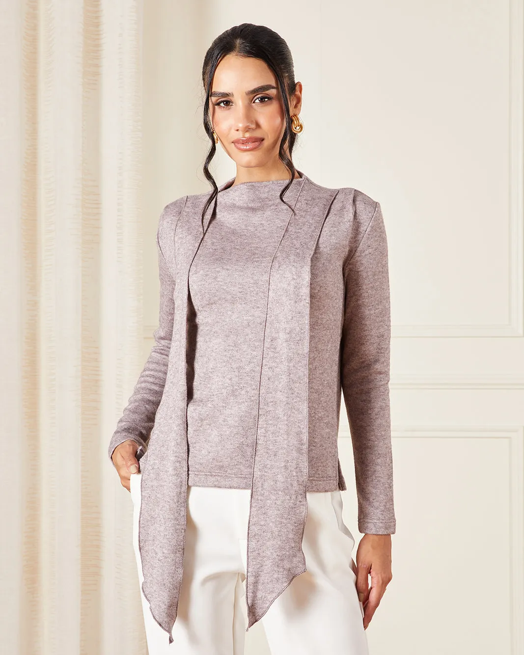 Women Brown Tie Neck Knitted Pullover sold by Redtag