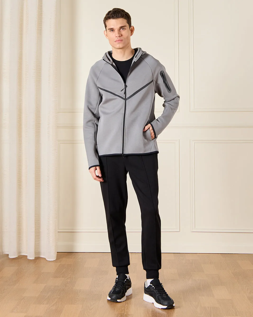 Men Grey Hooded Sports Sweatshirt sold by Redtag product image thumbnail 2