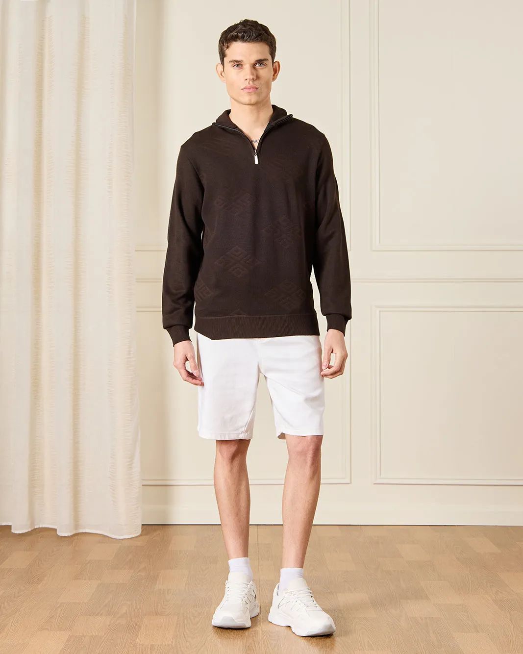 Men Brown Half Zip Through Sweater sold by Redtag product image thumbnail 2