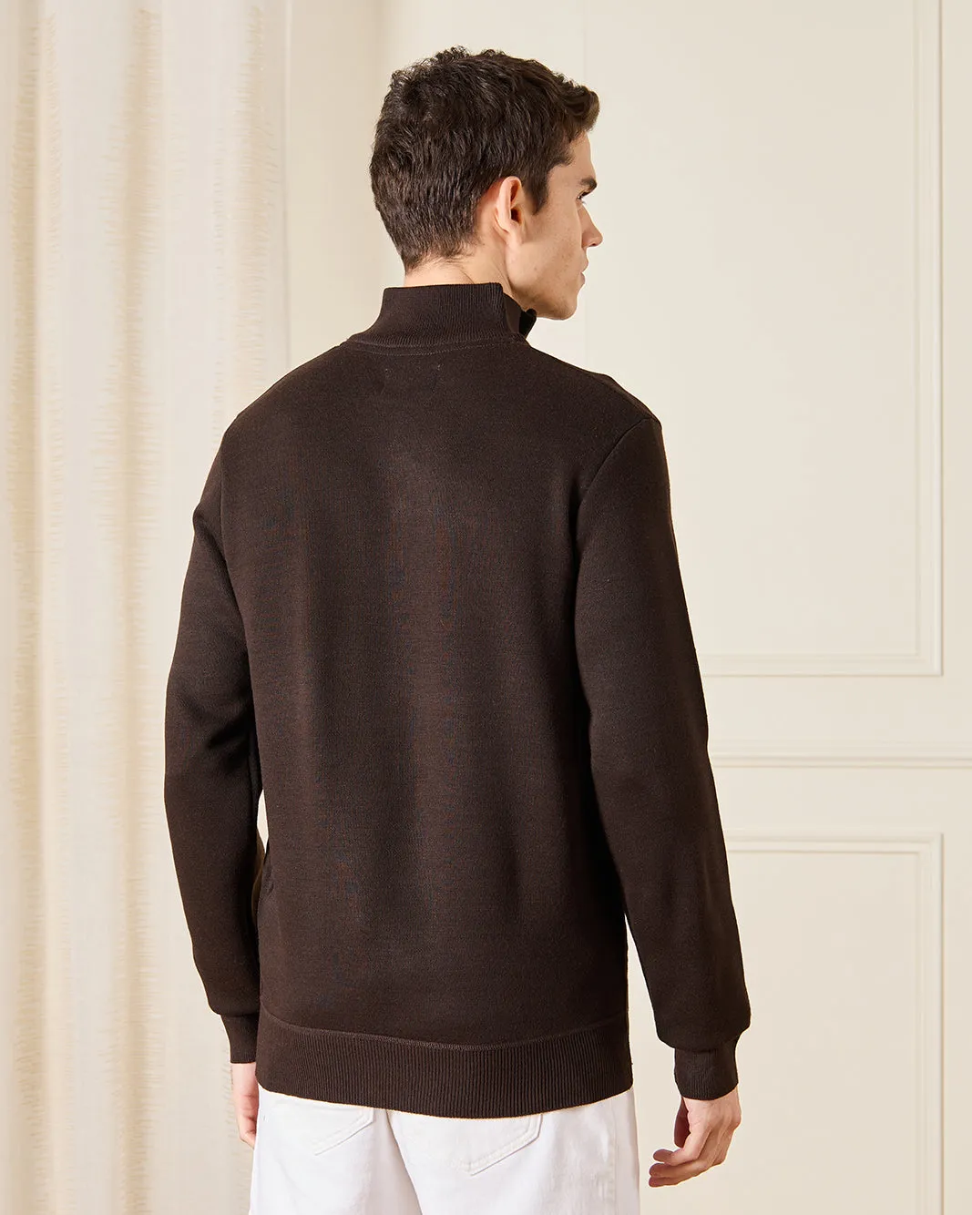 Men Brown Half Zip Through Sweater sold by Redtag product image thumbnail 3