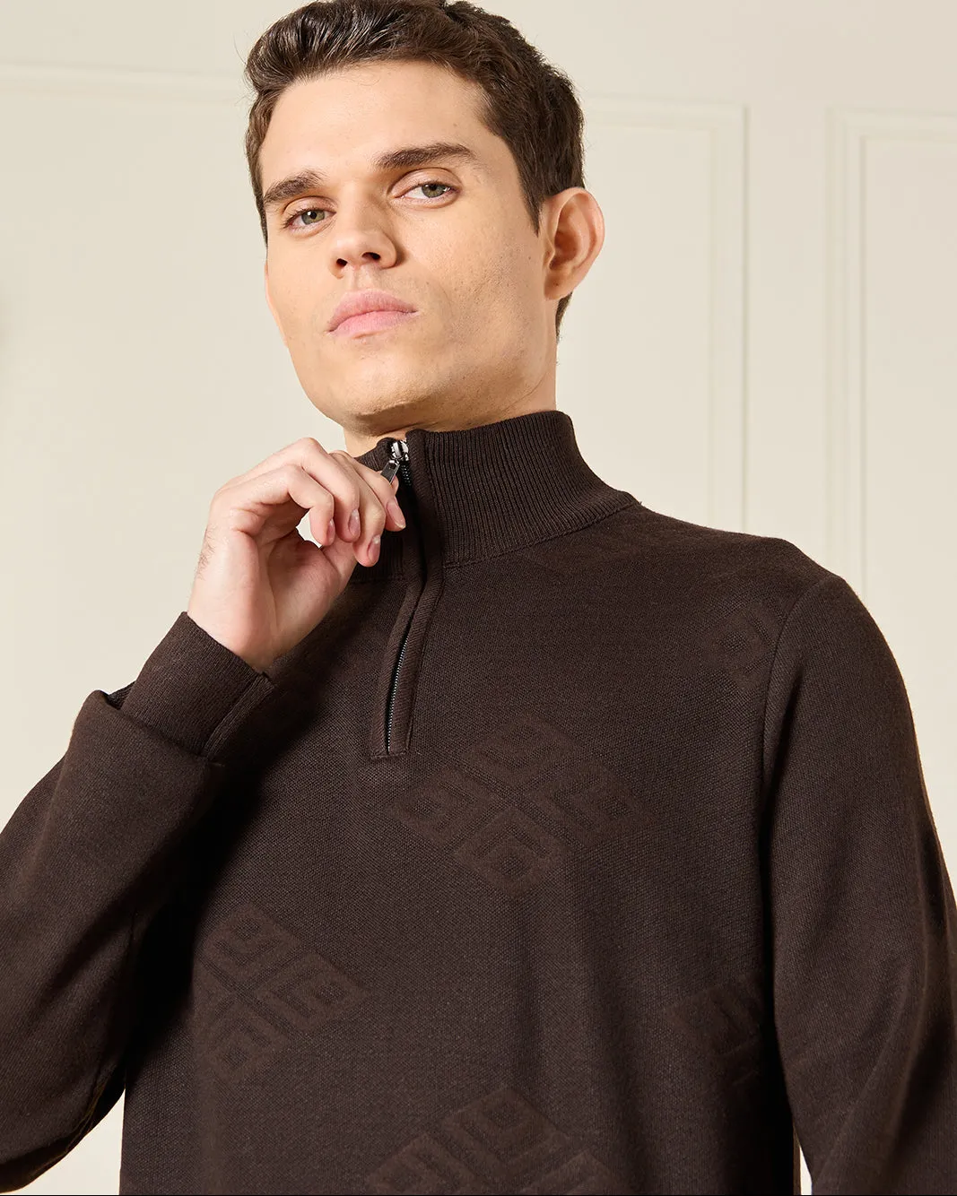 Men Brown Half Zip Through Sweater sold by Redtag product image thumbnail 4
