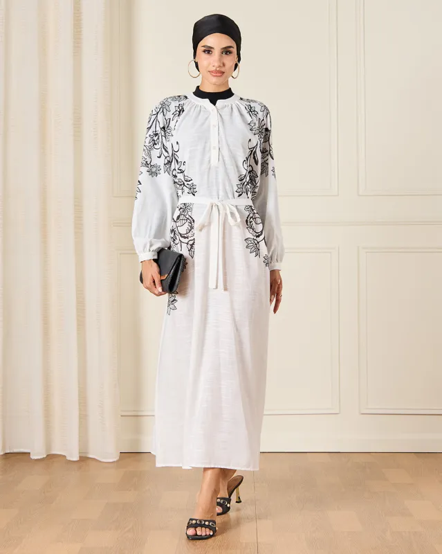 Women White Shoulder Print Kaftan Dress sold by Redtag