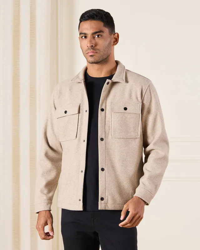 Men Beige Melton Jacket sold by Redtag