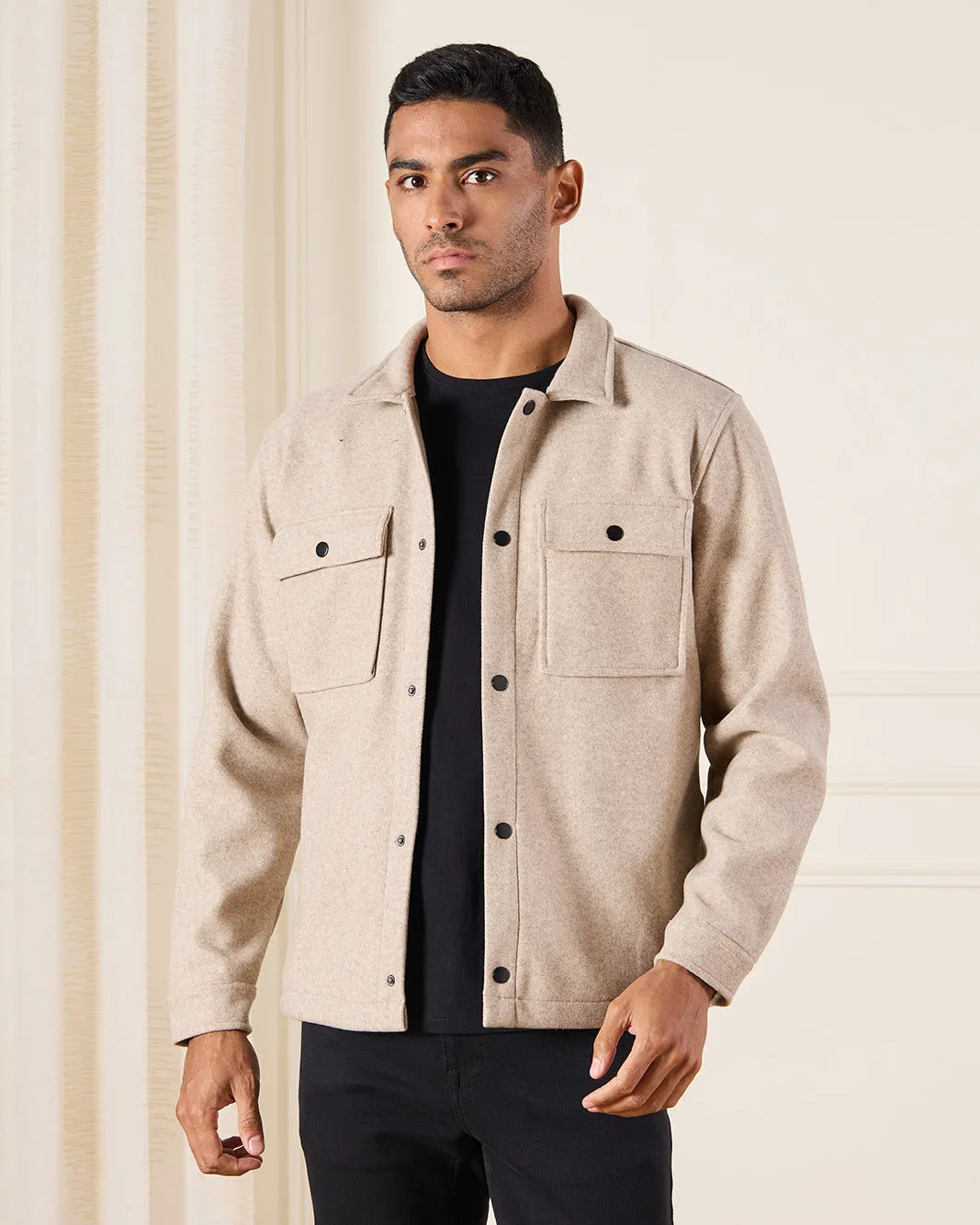 Men Beige Melton Jacket sold by Redtag