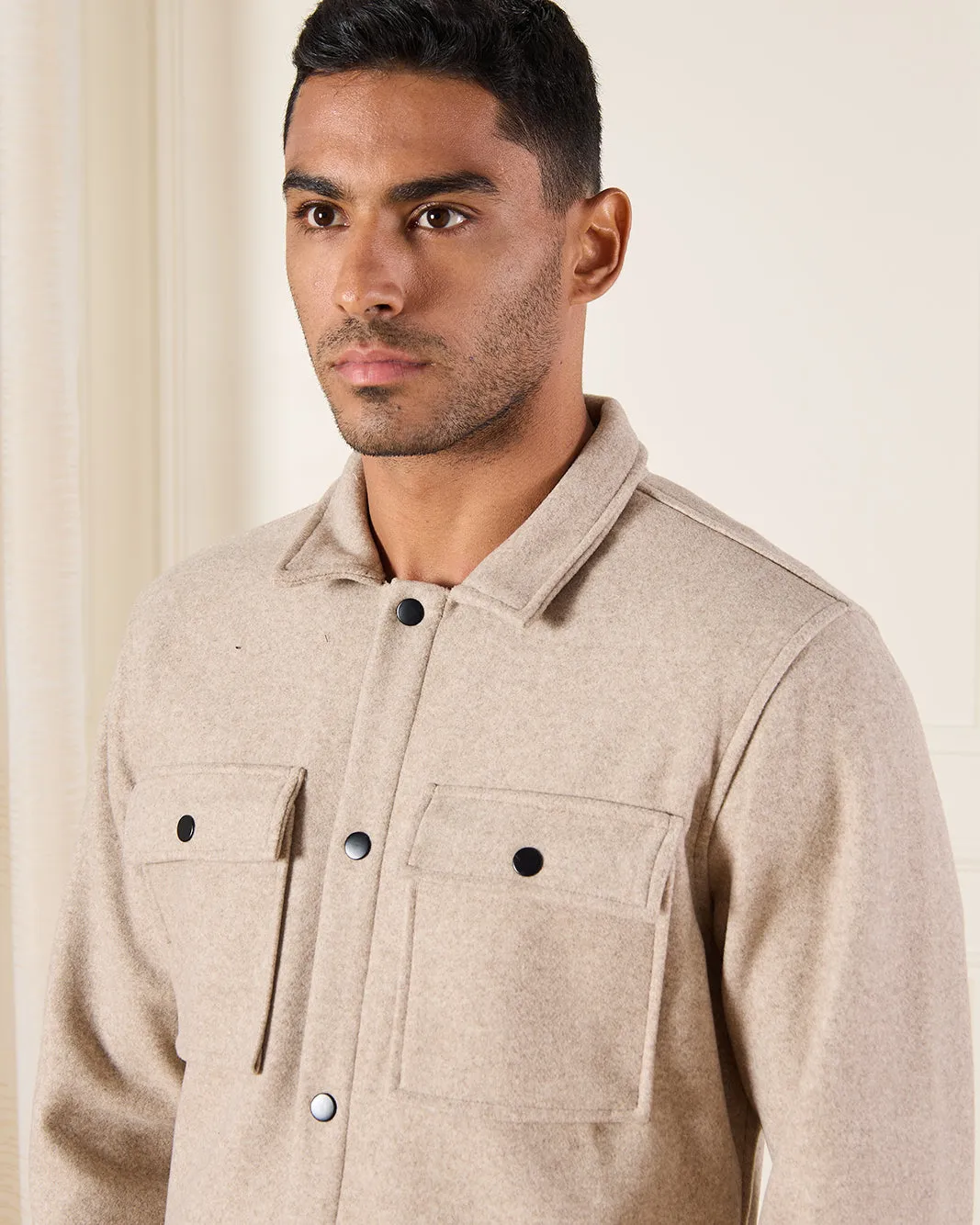 Men Beige Melton Jacket sold by Redtag product image thumbnail 4