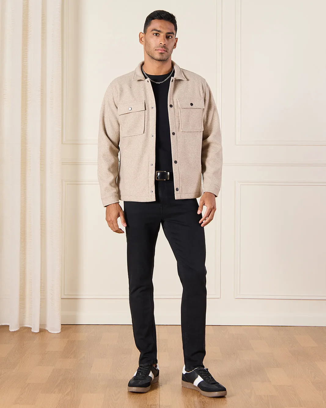 Men Beige Melton Jacket sold by Redtag product image thumbnail 2