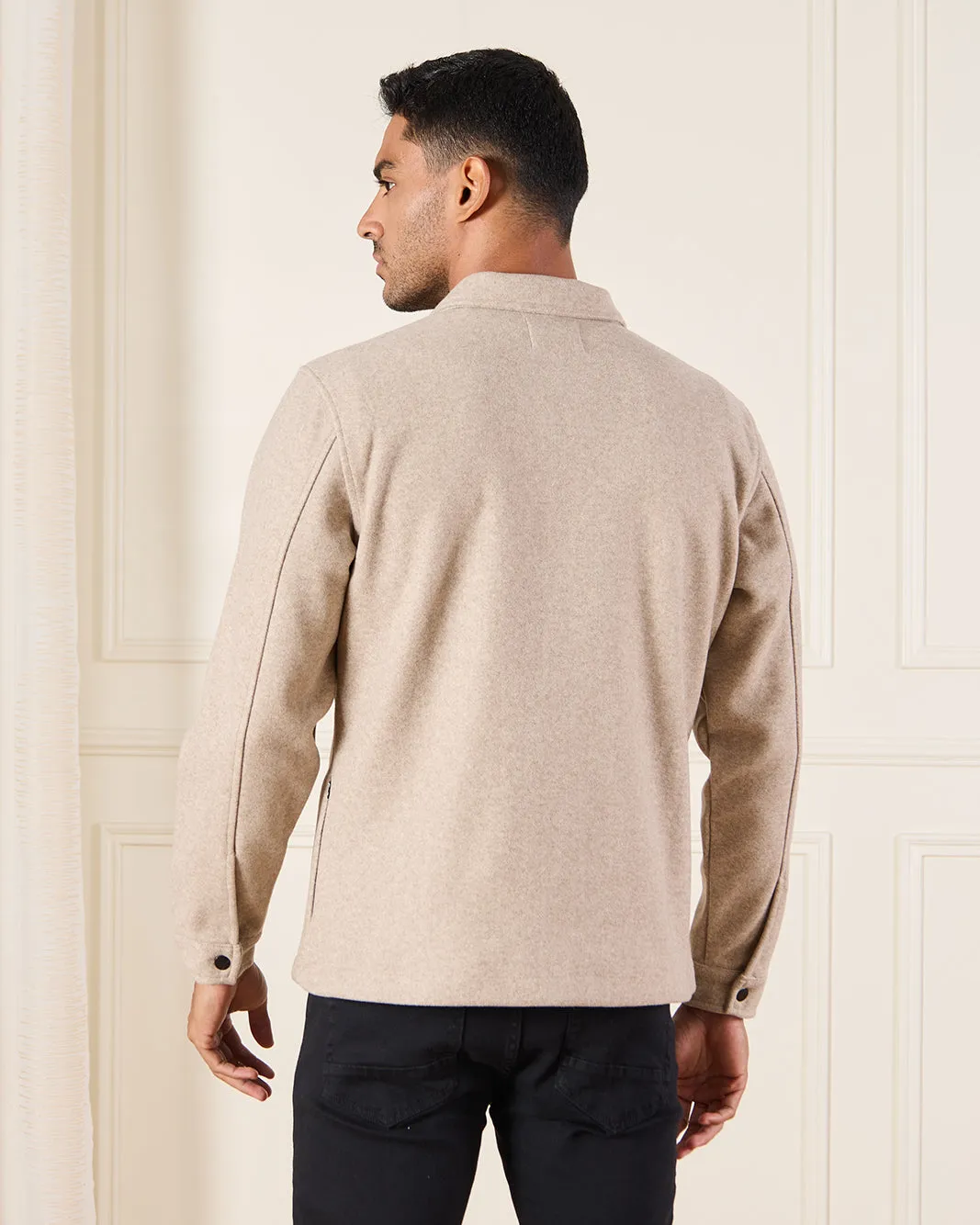Men Beige Melton Jacket sold by Redtag product image thumbnail 3