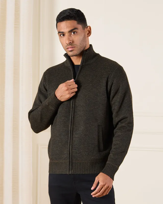 Men Olive Bonded Turtle Neck Knitted Sweatshirt sold by Redtag