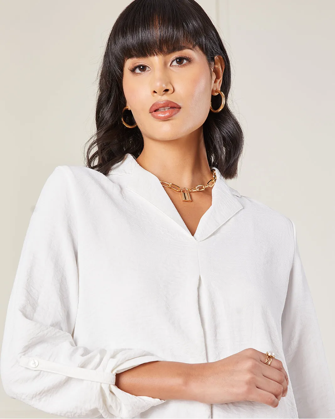 Women Ivory Lapel Button Front Blouse sold by Redtag product image thumbnail 4