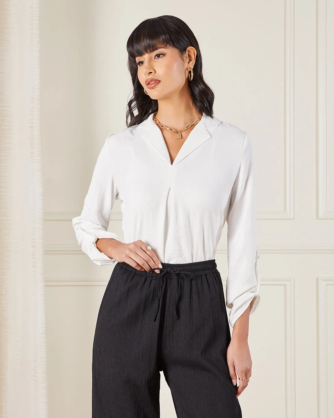 Women Ivory Lapel Button Front Blouse sold by Redtag