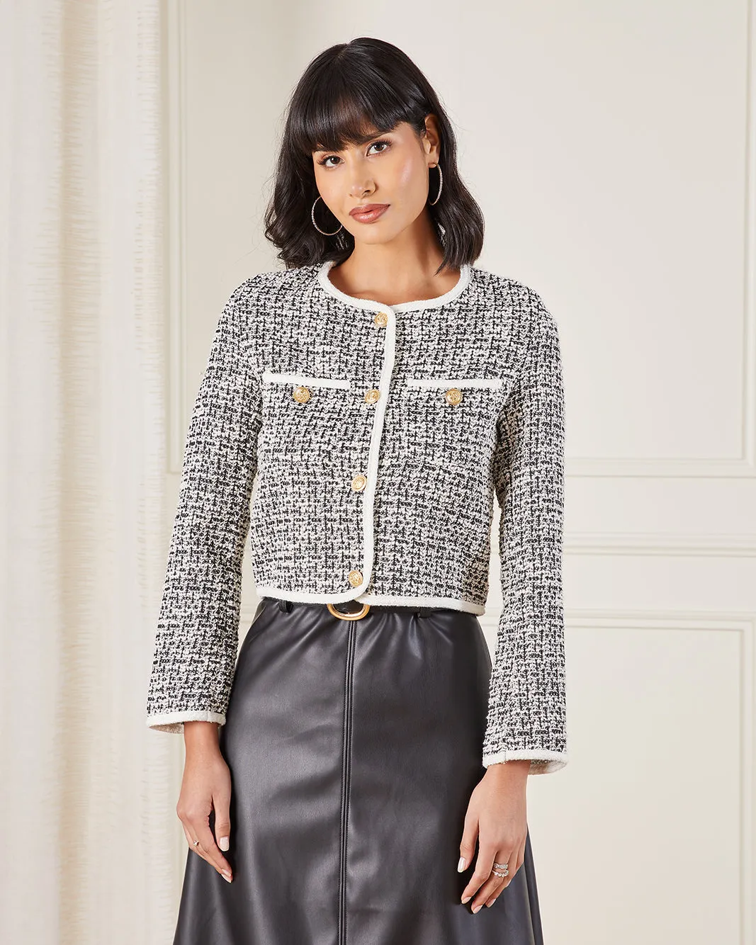 Women Black Tweed Button Detail Jacket sold by Redtag