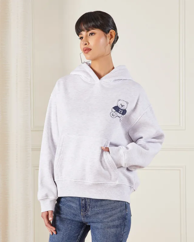 Women Grey Printed Hooded Sweatshirt sold by Redtag