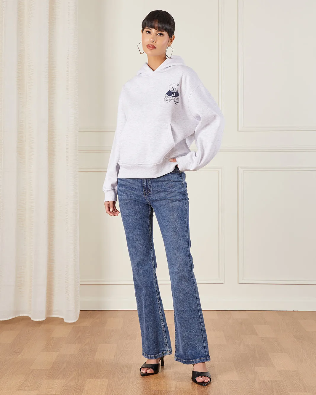 Women Grey Printed Hooded Sweatshirt sold by Redtag product image thumbnail 2