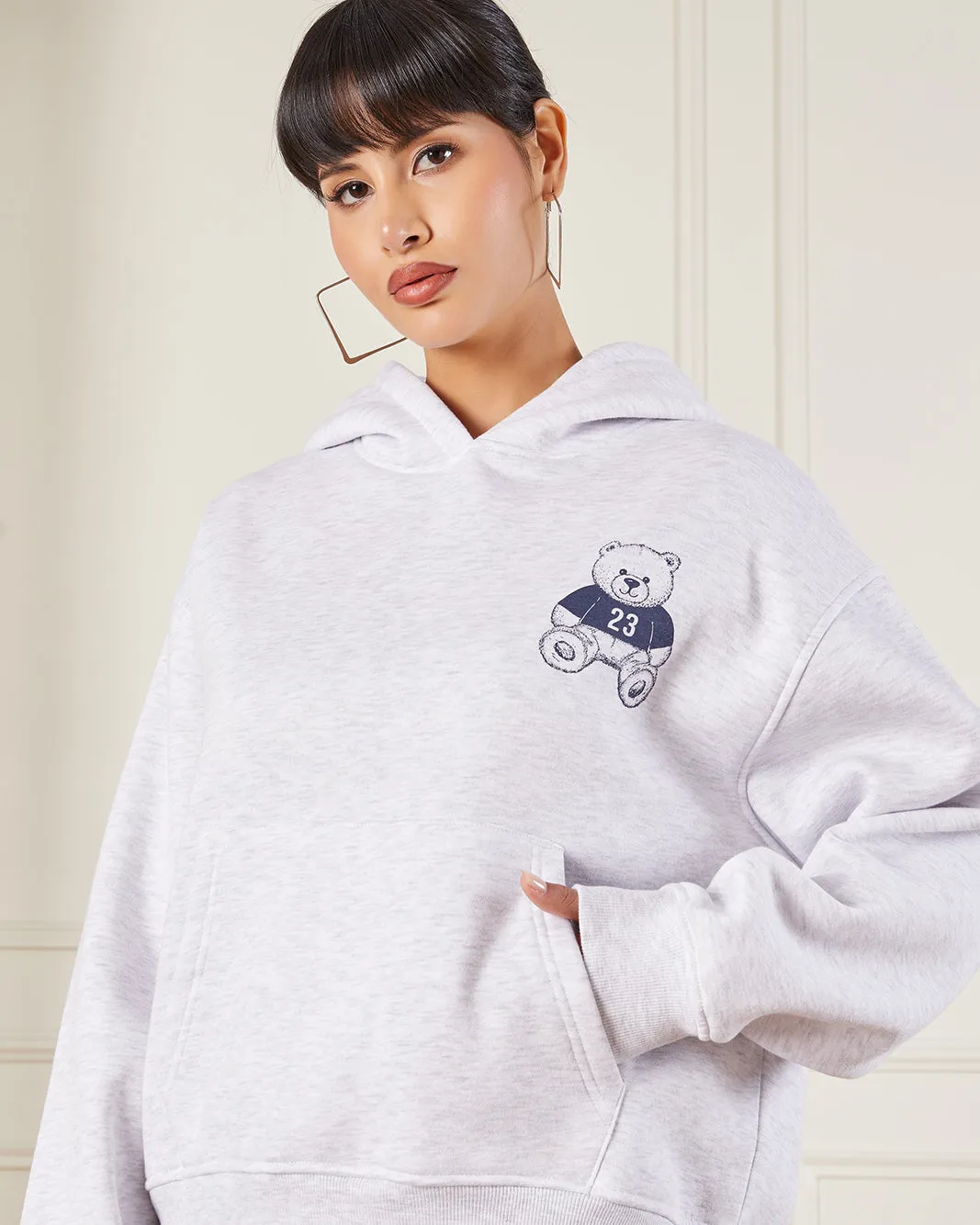 Women Grey Printed Hooded Sweatshirt sold by Redtag product image thumbnail 3