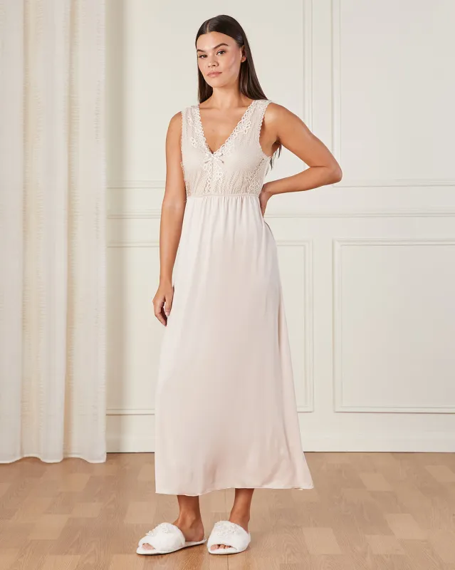 Women Ivory Lace Embellished Long Chemise sold by Redtag