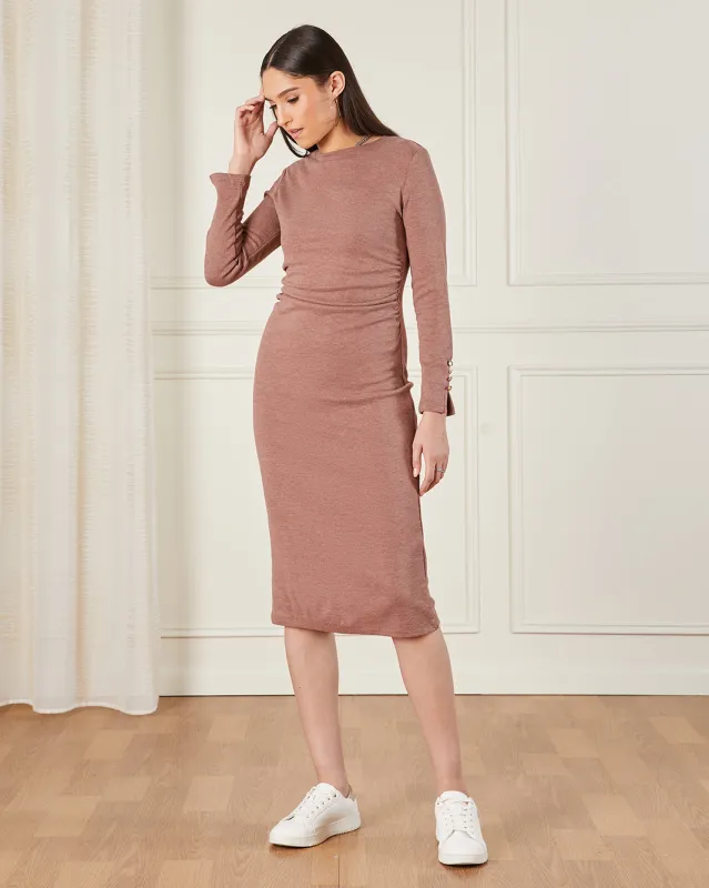 Women Taupe Long Sleeve Body Cone Dress sold by Redtag