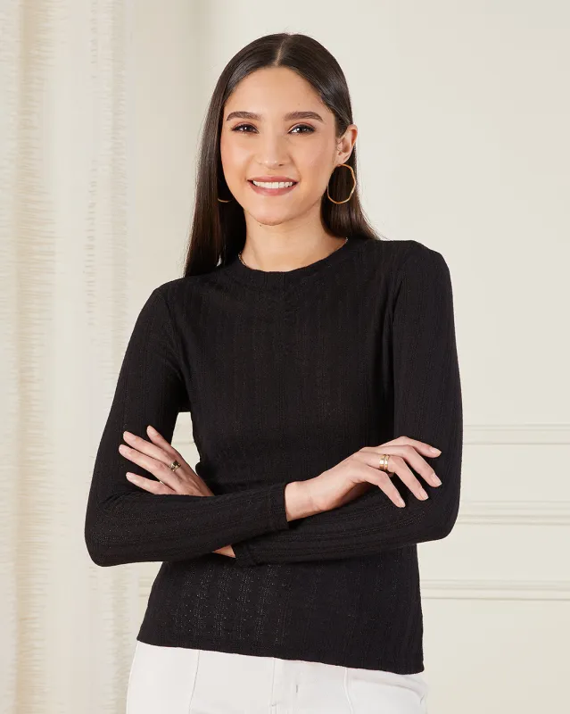 Women Black Textured Long Sleeve Top sold by Redtag