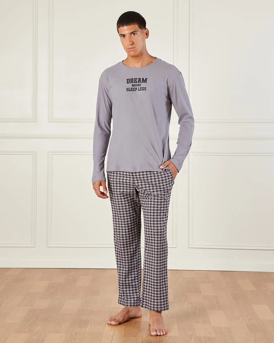 Men Grey Checkered Pyjama Set (2 Piece) sold by Redtag