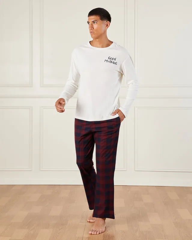 Men Brown And White Printed Pyjama Set (2 Piece) sold by Redtag