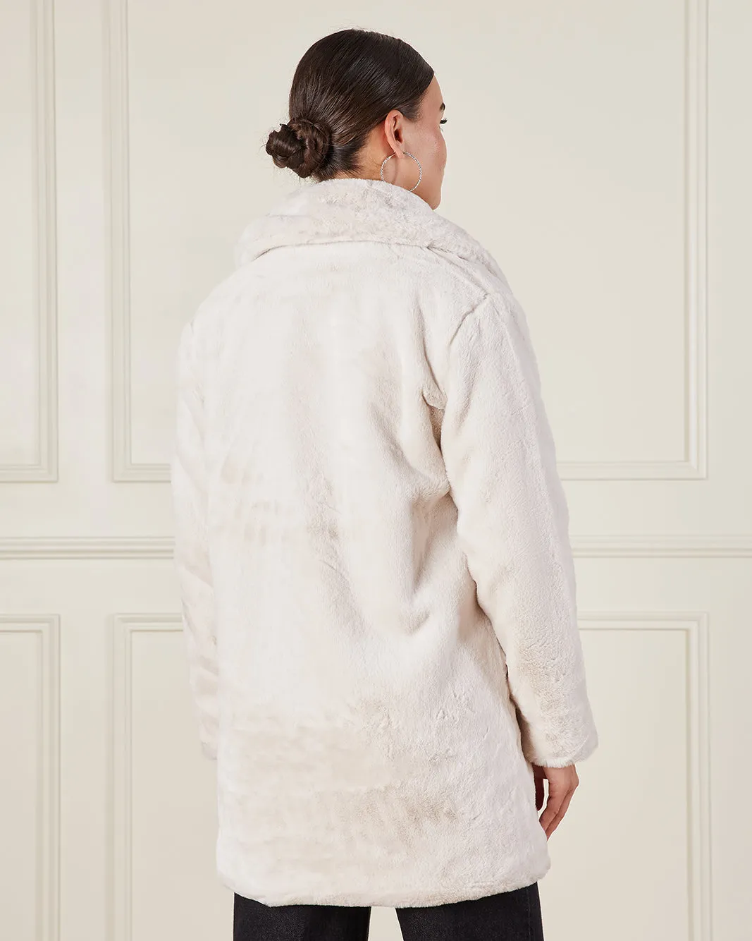 Women Beige Faux Fur Long Coat sold by Redtag product image thumbnail 3