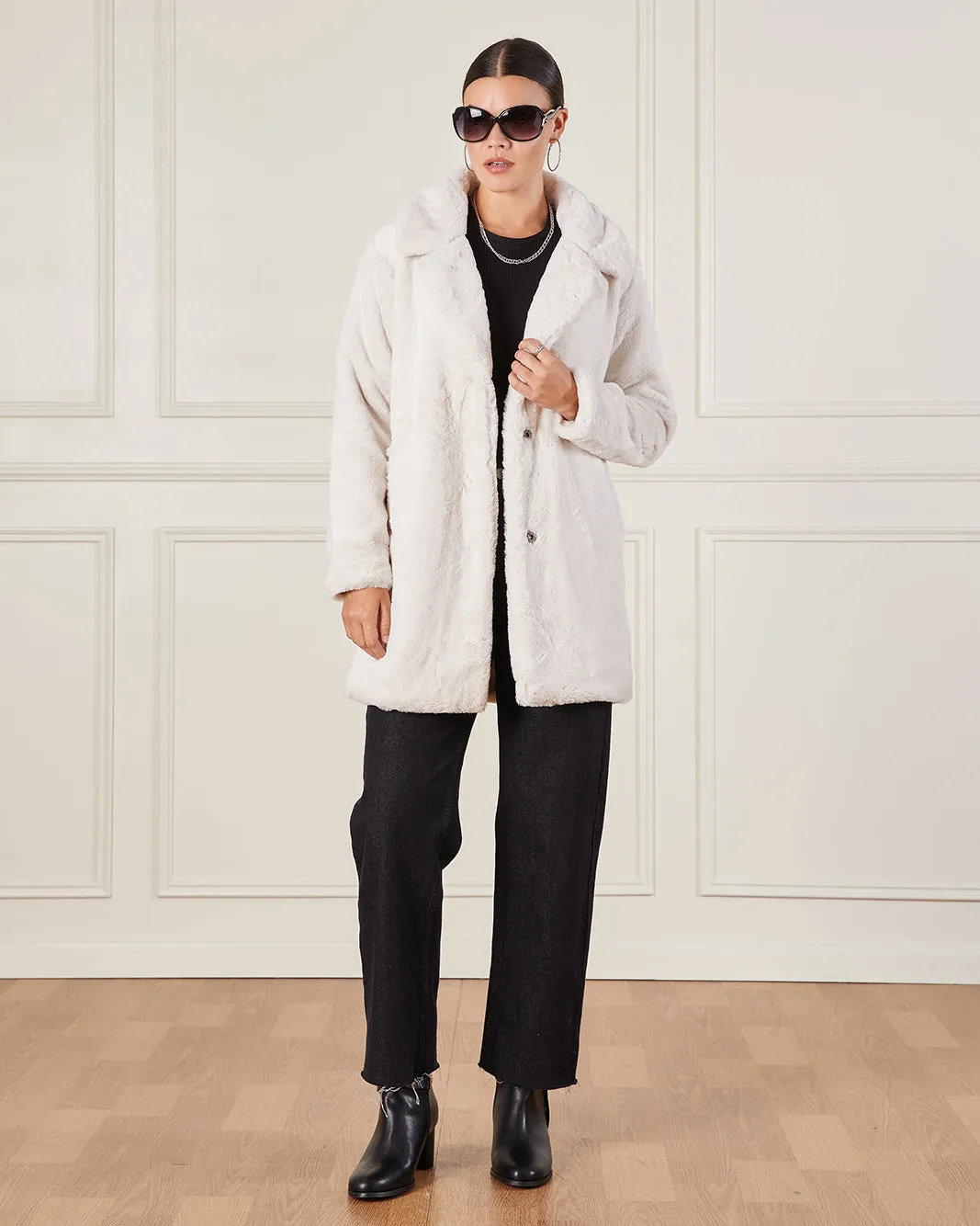 Women Beige Faux Fur Long Coat sold by Redtag product image thumbnail 2