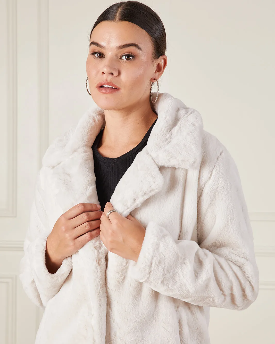 Women Beige Faux Fur Long Coat sold by Redtag product image thumbnail 4