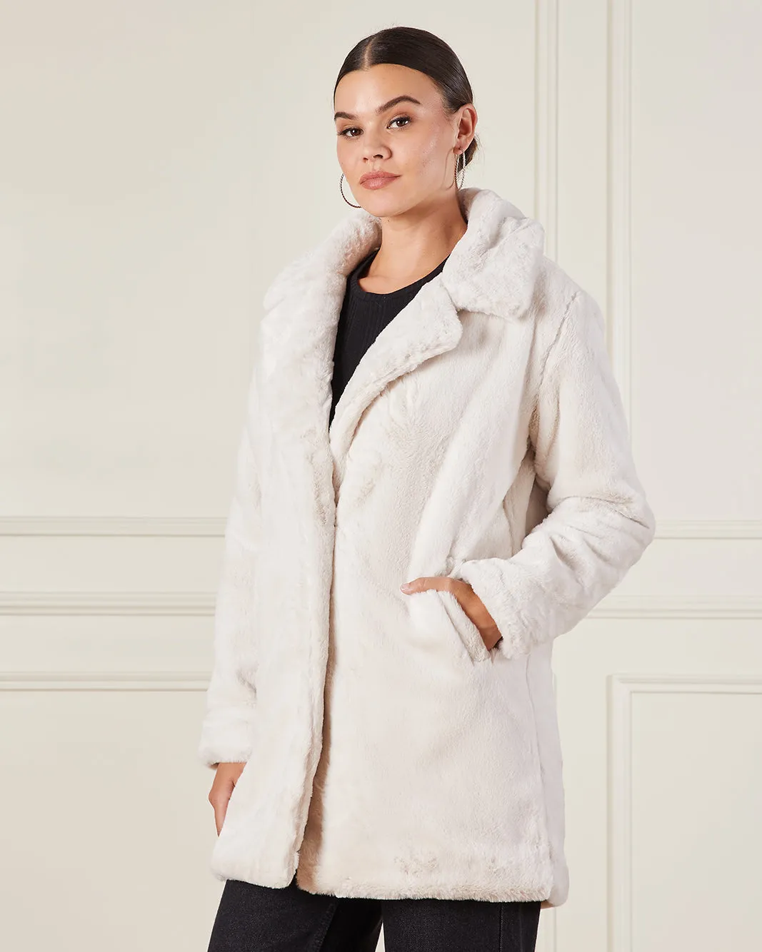 Women Beige Faux Fur Long Coat sold by Redtag