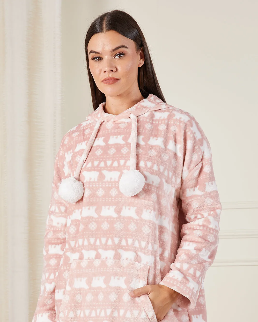 Women Pink Fleece Hooded Nightshirt sold by Redtag product image thumbnail 4