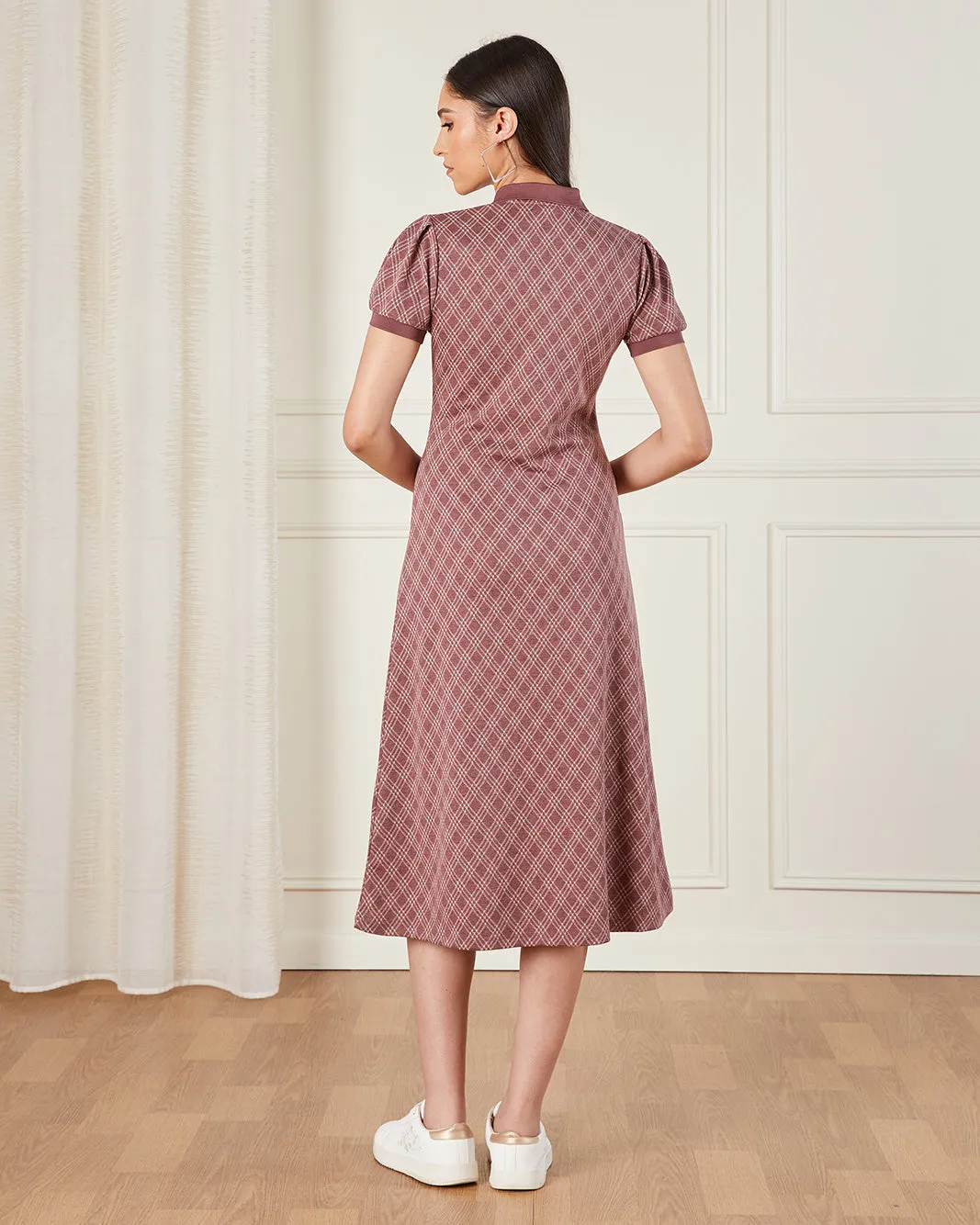 Women Brown Checked Short Sleeve Dress sold by Redtag product image thumbnail 3