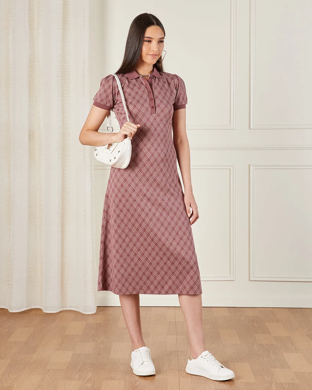 Women Brown Checked Short Sleeve Dress sold by Redtag product image thumbnail 4