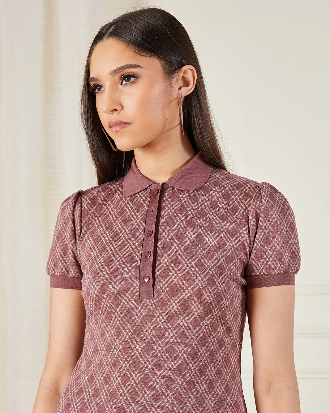 Women Brown Checked Short Sleeve Dress sold by Redtag product image thumbnail 2