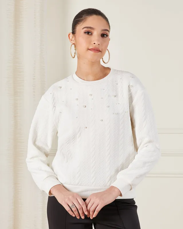 Women Ivory Embellished Sweatshirt sold by Redtag
