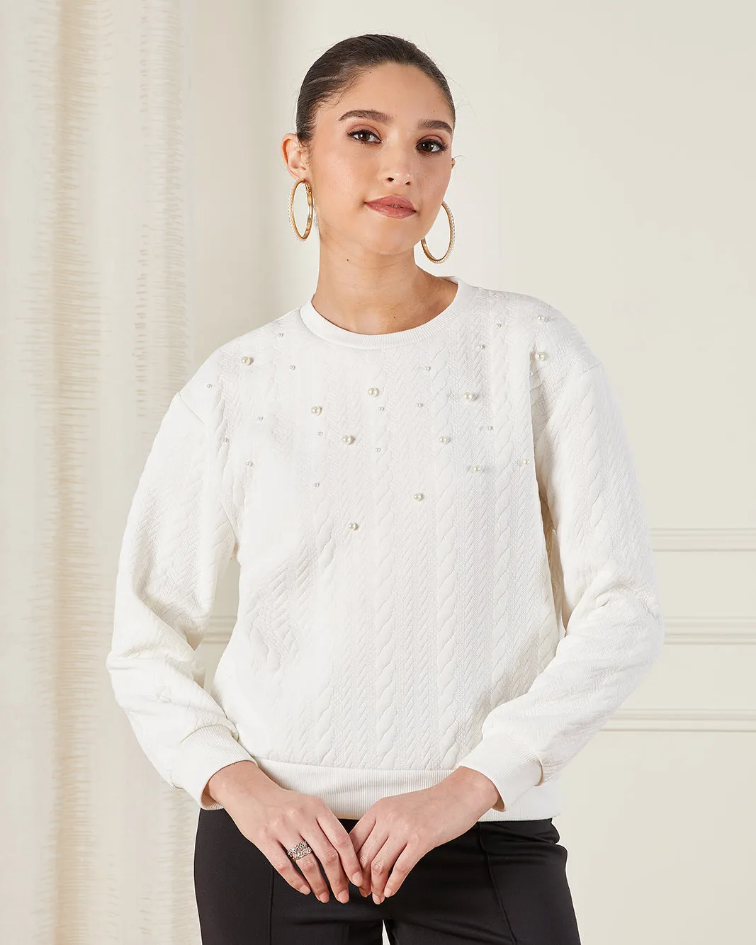 Women Ivory Embellished Sweatshirt sold by Redtag