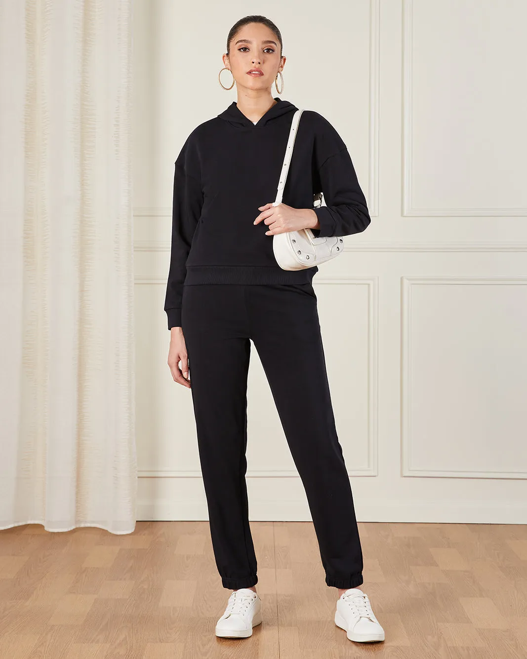 Women Black Basic Hooded Sweatshirt sold by Redtag product image thumbnail 2