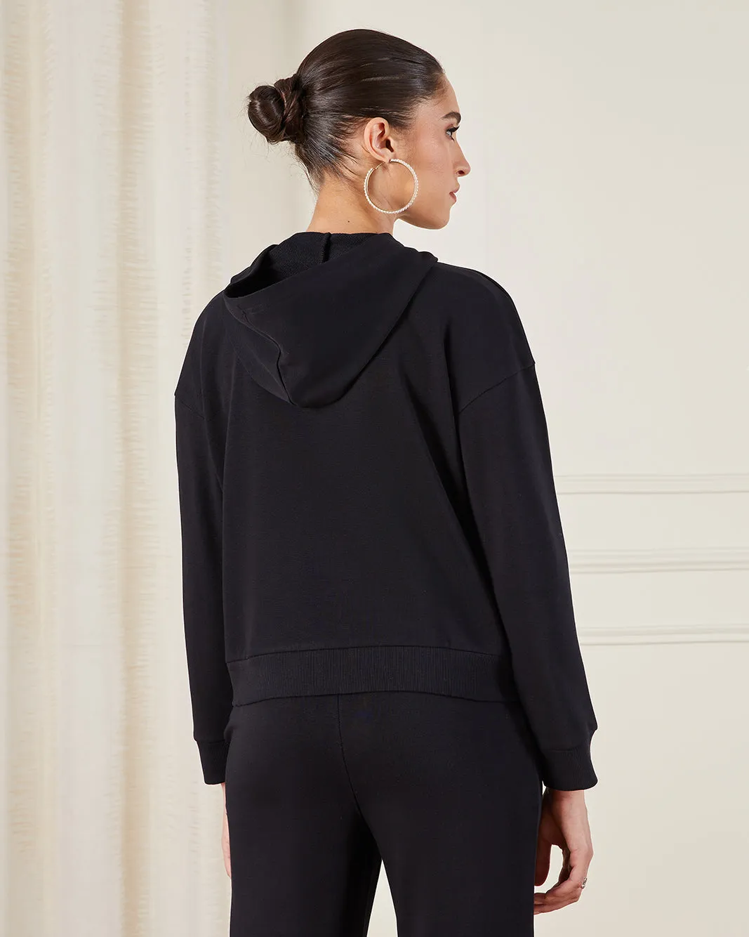 Women Black Basic Hooded Sweatshirt sold by Redtag product image thumbnail 3