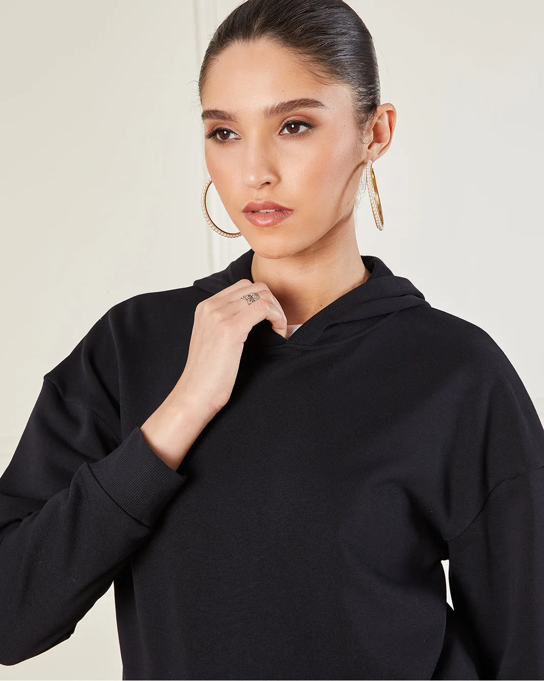 Women Black Basic Hooded Sweatshirt sold by Redtag product image thumbnail 4