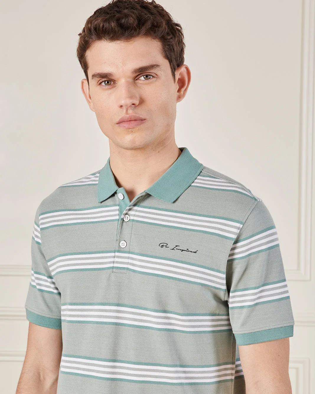 Men Grey Striped Polo Shirt sold by Redtag product image thumbnail 4