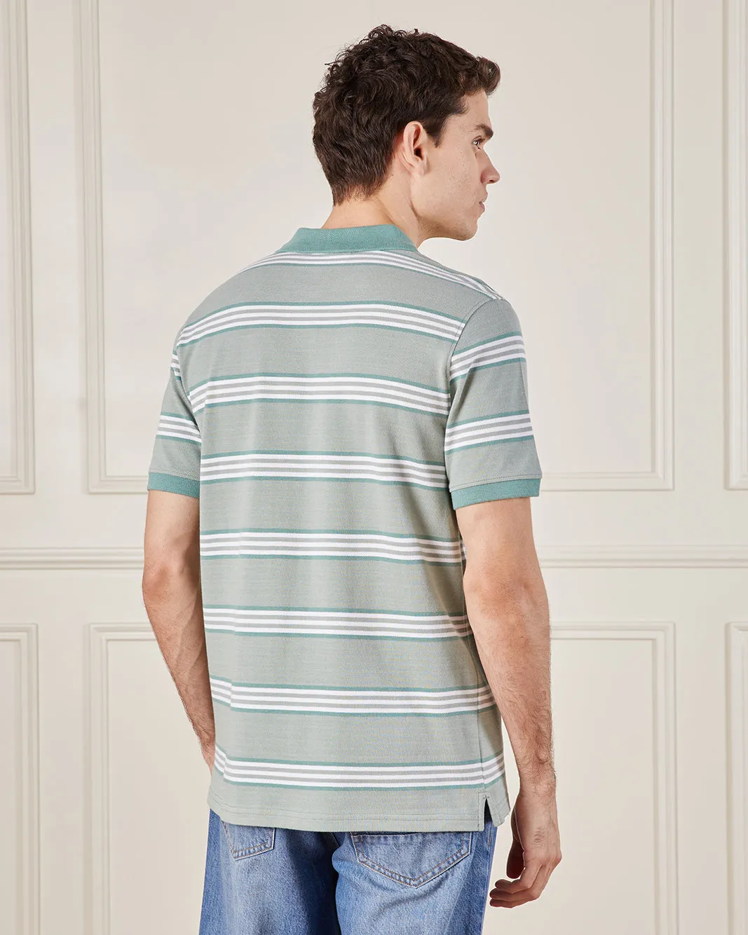 Men Grey Striped Polo Shirt sold by Redtag product image thumbnail 3