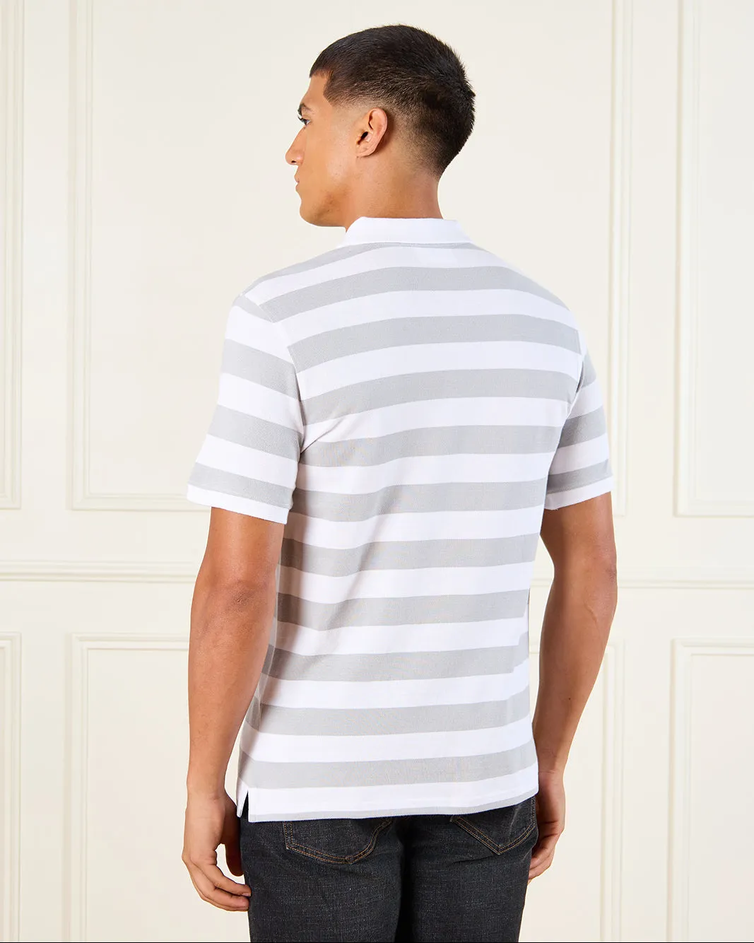 Men White Striped Polo Shirts sold by Redtag product image thumbnail 3