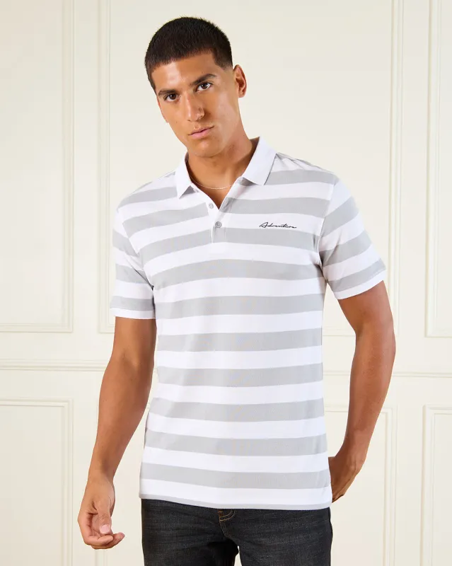 Men White Striped Polo Shirts sold by Redtag
