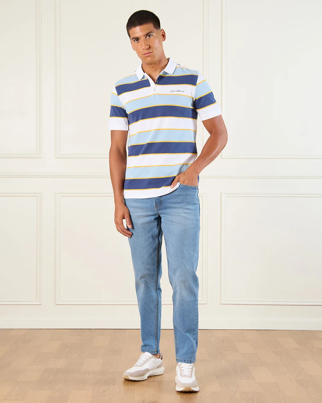 Men White Striped Polo Shirt sold by Redtag product image thumbnail 2