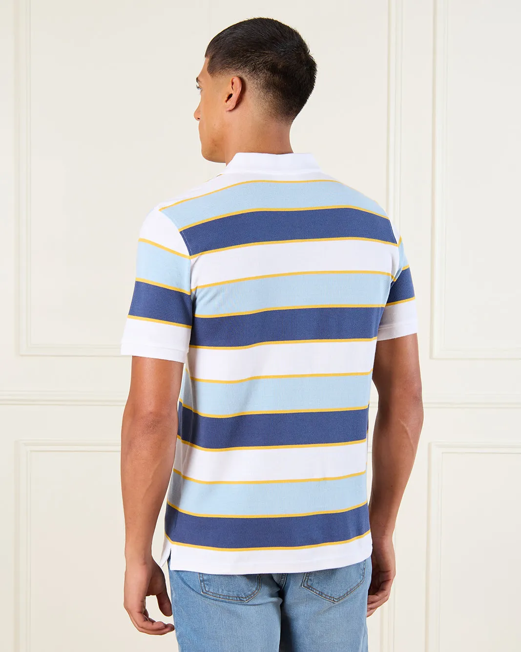 Men White Striped Polo Shirt sold by Redtag product image thumbnail 3