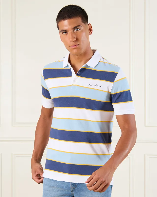 Men White Striped Polo Shirt sold by Redtag