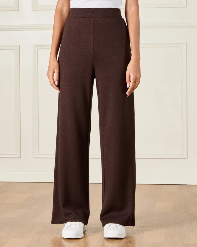 Women Brown Knitted Wide Leg Trousers sold by Redtag