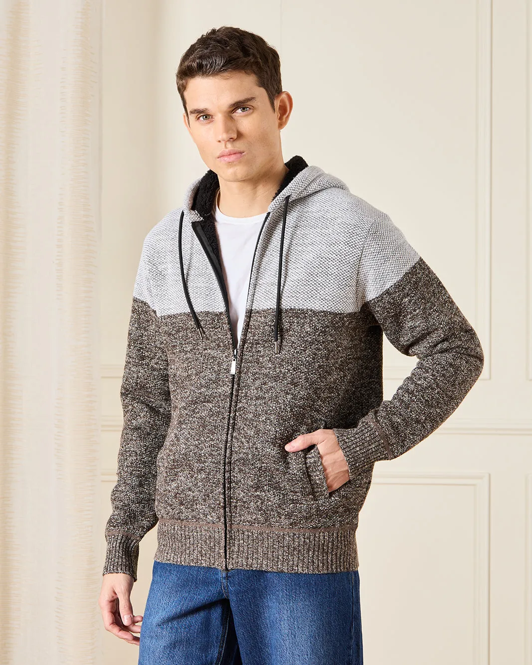 Men Grey Knitted Hooded Pullover sold by Redtag