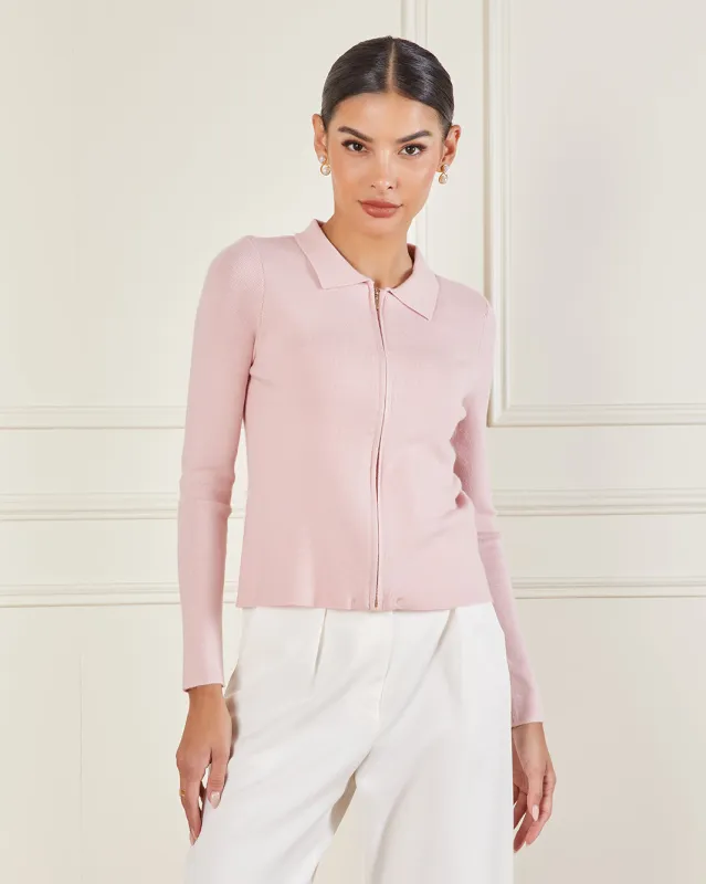 Women Pink Collared Zipper Front Top sold by Redtag